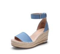DREAM PAIRS Alpargatas Cuña Mujer Sandalias Mujer Zapatos de Tacón de 7.6cm Comodos Verano,Size 38.5,Azul Vaquero,DWUMPS2505