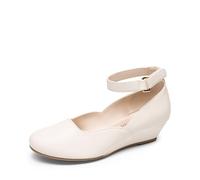 DREAM PAIRS Bailarinas para niña, zapatos de princesa para niña con tacón de cuña bajo, zapatillas de novia de tobillo para bodas, fiestas y ceremonias, marfil, 35 EU