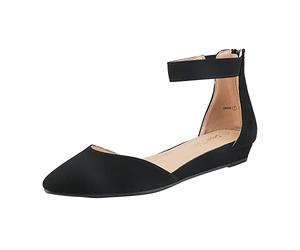 DREAM PAIRS Bailarinas Zapatos Planos Mujer con Correa Tobillo Sndalias Planos Comodas,Size 39,Negro/Nobuk,Amiga