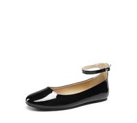 DREAM PAIRS Bilarinas Mujer Zapatos Comodos Planos Clasico con Correa Tobillo,Size 43,Pat Negro,DWUMFA2510