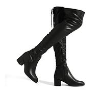DREAM PAIRS Botas Altas por Encima de la Rodilla para Mujer.,Size 39,Negro/PU,Laurence-E