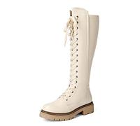 DREAM PAIRS Botas Caña Alta Cordones | Suela gruesa moderna, tacón bloque 3.8cm, cómodas, combinan con faldas y vaqueros.