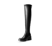 DREAM PAIRS Botas Caña Extra Larga para Mujer con Plataforma Botas por Encima de la Rodilla Tacón Grueso de 6cm Botas de Moda para Mujer,Size 40.5,Negro-PU,SDOB2406W