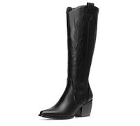 DREAM PAIRS Botas Cowboy Camperas Altas Mujer de Tacon Ancho Invierno de Caña Alta hasta la Rodilla SDKB224W,Size 40,Negro/PU,SDKB224W