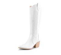 DREAM PAIRS Botas Cowboy Camperas Altas Mujer de Tacon Ancho Invierno de Caña Alta hasta la Rodilla SDKB224W,Size 41,Blanco,SDKB224W