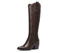 DREAM PAIRS Botas Cowboy Camperas Altas Mujer de Tacon Ancho Invierno de Caña Alta hasta la Rodilla SDKB224W,Size 41,Marrón/PU,SDKB224W
