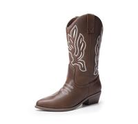 DREAM PAIRS Botas Cowboy Media Caña | Tacón 4.3cm, punta puntiaguda, bordados, forro suave, caña 25.4cm, trabillas.