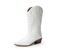 DREAM PAIRS Botas Cowboy Mujer Botas Campera de Media Caña de Tacon Ancho de 4.3cm para Otoño e Invierno Botas de Moda,Size 41,Blanco-Pu,DWUMMB2419