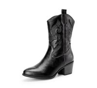 DREAM PAIRS BOTAS COWBOY PARA MUJER, BOTAS DE VAQUERA HASTA LA PANTORRILLA CON BORDADO, ZAPATOS DE PUNTA REDONDA Y TACÓN BAJO CHUNKY,Size 41,Todo Negro,DWUMMB2505