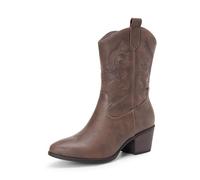 DREAM PAIRS BOTAS COWBOY PARA MUJER, BOTAS DE VAQUERA HASTA LA PANTORRILLA CON BORDADO, ZAPATOS DE PUNTA REDONDA Y TACÓN BAJO CHUNKY,Size 38,Marrón,DWUMMB2505