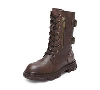 DREAM PAIRS Botas de combate para niñas, botines con cremallera lateral, botines para niños pequeños, niños grandes, Marrón, 4 Big Kid