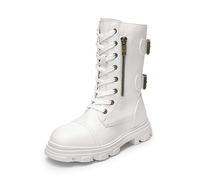 DREAM PAIRS Botas de combate para niñas, botines con cremallera lateral, botines para niños pequeños, niños grandes, Blanco, 1 Little Kid