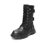 DREAM PAIRS Botas de combate para niñas, botines con cremallera lateral, botines para niños pequeños, niños grandes, Negro, 6 Big Kid