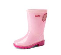 DREAM PAIRS Botas de lluvia con alas de mariposa para niñas, impermeables, brillantes, sin cordones, con suela antideslizante, forro cómodo para niños pequeños, Pink, 36 EU