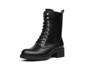 DREAM PAIRS Botas de Media Caña de Moda con Cremallera Botines Mujer Cordones con Tacon Ancho Forro Cálido para Otoño e Invierno NEGRO DMB214-E Talla 41 (EUR)