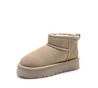 DREAM PAIRS Botas de Nieve de Plataforma para Mujer en Suede Genuino, Botines Mini Resistentes al Agua, Botas Ligeras y Estables Antideslizantes,Size 39,Arena,DWUMSB2501