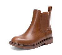 DREAM PAIRS Botas de Tobillo para Niñas con Cremallera Lateral Botines Chelsea de Tacón Bajo Zapatos de Moda para Niñas Pequeñas/Niños Pequeños/Niños Grandes,Size 30,Broncearse,KKUMAB2501