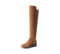 DREAM PAIRS Botas Mujer de Caña Extra Larga con Suela Plana Baja con Caña Elastica Invierno,Size 37,Camel-Ante,SDOB2409W