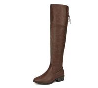 DREAM PAIRS Botas Mujer de Caña Extra Larga Invierno con Suela Plana Baja con Cremallera y Cordones para Ajustar,Size 36.5,Marrón,Lei