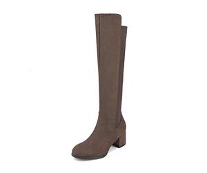 DREAM PAIRS Botas Mujer de Caña Larga hasta Rodilla Invierno con Tacon Ancho Bajo con Cremallera,Size 36,Caqui,Jennifer-3