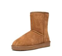 DREAM PAIRS Botas Nieve Plana de Media Caña Mujer Botines de Invierno con Suela Ligera y Antideslizante FuzzyClassic Bota,Size 39,Castaño,Shorty_New