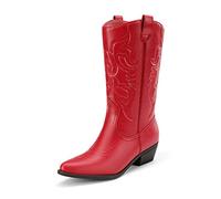 DREAM PAIRS Botas Vaqueras para Mujer, Botas Vaqueras Hasta El tobillo con Bordado, Zapatos Occidentales de Tacón Bajo y Grueso,Size 40,Rojo,SDMB2218W