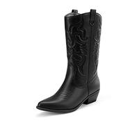 DREAM PAIRS Botas Vaqueras para Mujer, Botas Vaqueras Hasta El tobillo con Bordado, Zapatos Occidentales de Tacón Bajo y Grueso,Size 41,Negro,SDMB2218W
