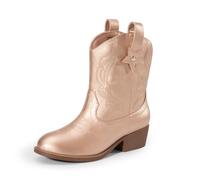 DREAM PAIRS Botas vaqueras para niñas, botas vaqueras con tacón bajo, bordado occidental, a la moda, a media pantorrilla, para niños pequeños y niños grandes, Oro rosa, 13 Little Kid