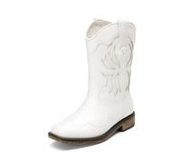 DREAM PAIRS Botas vaqueras para niñas, botas vaqueras de punta cuadrada a media pantorrilla, zapatos de equitación para niños pequeños, niños grandes, Blanco, 5 Big Kid