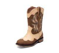 DREAM PAIRS Botas vaqueras para niñas, botas vaqueras de punta cuadrada a media pantorrilla, zapatos de equitación para niños pequeños, niños grandes, marrón / camo, 5 Big Kid