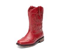 DREAM PAIRS Botas vaqueras para niñas, botas vaqueras de punta cuadrada a media pantorrilla, zapatos de equitación para niños pequeños, niños grandes, Rojo, 4 Big Kid