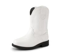 DREAM PAIRS Botas vaqueras para niños y niñas, botas vaqueras occidentales con punta cuadrada para montar a media pantorrilla, Blanco, 11 Little Kid