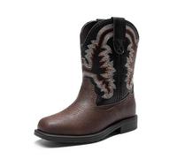 DREAM PAIRS Botas vaqueras para niños y niñas, botas vaqueras occidentales con punta cuadrada para montar a media pantorrilla, Marrón oscuro/Negro, 11 Little Kid