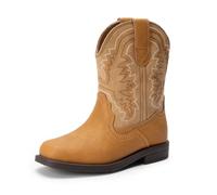 DREAM PAIRS Botas vaqueras para niños y niñas, botas vaqueras occidentales con punta cuadrada para montar a media pantorrilla, Camello/marrón claro, 11 Little Kid