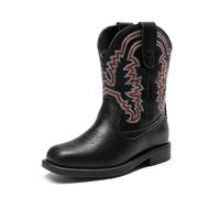 DREAM PAIRS Botas vaqueras para niños y niñas, botas vaqueras occidentales con punta cuadrada para montar a media pantorrilla, Negro, 13 Little Kid