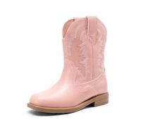 DREAM PAIRS Botas vaqueras para niños y niñas, botas vaqueras occidentales con punta cuadrada para montar a media pantorrilla, Rosado, 1 Little Kid