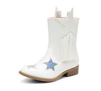 DREAM PAIRS Botas vaqueras vaqueras occidentales con borlas a media pantorrilla para niñas, Blanco, 2 Little Kid