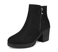DREAM PAIRS Botines Chelsea Mujer Invierno de Tacon Ancho con Cremallera,Size 36,Negro Mate,Z0EY-2