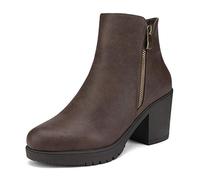 DREAM PAIRS Botines Chelsea Mujer Invierno de Tacon Ancho con Cremallera,Size 38,Marrón,Z0EY-2