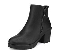 DREAM PAIRS Botines Chelsea Mujer Invierno de Tacon Ancho con Cremallera,Size 39,Negro-Pu,Z0EY-2