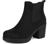 DREAM PAIRS Botines Chelsea Mujer Invierno de Tacon Ancho con Cremallera,Size 39,Negro,Z0EY-2