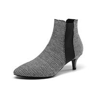 DREAM PAIRS Botines de Mujer Tacon on de Aguja Botas al Tobillo Invierno,Size 38,Negro/Cuadros,SDAB2213W-E