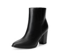 DREAM PAIRS Botines de Tacón Grueso para Mujer Botas Cortas al Tobillo con Cremallera Lateral Invierno,Size 38.5,Negro/Pu,ANITA