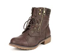 DREAM PAIRS Botines Invieno Plano Mujer Botas Militares de Cordones con Cremallera,Size 36.5,Marrón,PEAKK