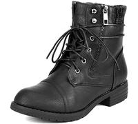 DREAM PAIRS Botines Invieno Plano Mujer Botas Militares de Cordones con Cremallera,Size 36,Negro,PEAKK