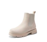 DREAM PAIRS Botines Planos Mujer | Forro piel sintética cálido, upper PU, suela TPR texturizada, slip-on, estilo minimalista.