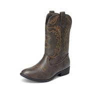 DREAM PAIRS Cowgirl Cowboy Western - Botas de equitación a media pantorrilla, para niños pequeños y grandes, Marrón, 4 Big Kid