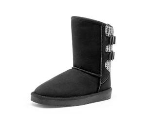 DREAM PAIRS Girls Boys Winter Boots Faux Fur Lined Mid Calf Kids Snow Tall Shoes FuzzyChic Kid's Buckle for Little Kid/Big Kid,Size 37.5,Gris/Negro,SWEATY-BUCKLE-K