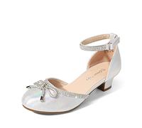 DREAM PAIRS Kids Bailarinas Niña Zapatos de Vestir de Tacón Cómodos para Boda Fiesta Ballet Flats Chicas Princesa Brillante,Size 33.5,Plata,SDFL2318K