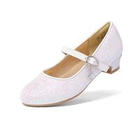 DREAM PAIRS Kids Bailarinas Niña Zapatos de Vestir de Tacón Cómodos para Fiesta Ballet Flats Chicas Princesa Brillante KFL219,Size 37.5,Blanco,KFL219